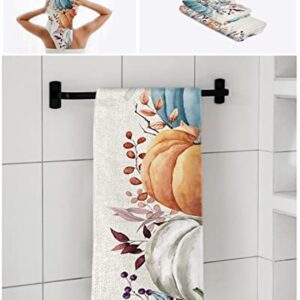 Fall Burlap Bathroom Towel Set,Microfiber Bath Kitchen Beach Hand Dish Towels Set,Quick Dry Luxury Soft Decorative Towels+Set Clearance Bulk Decor(3-PC) Teal Orange White Pumpkin Eucalyptus Leaves