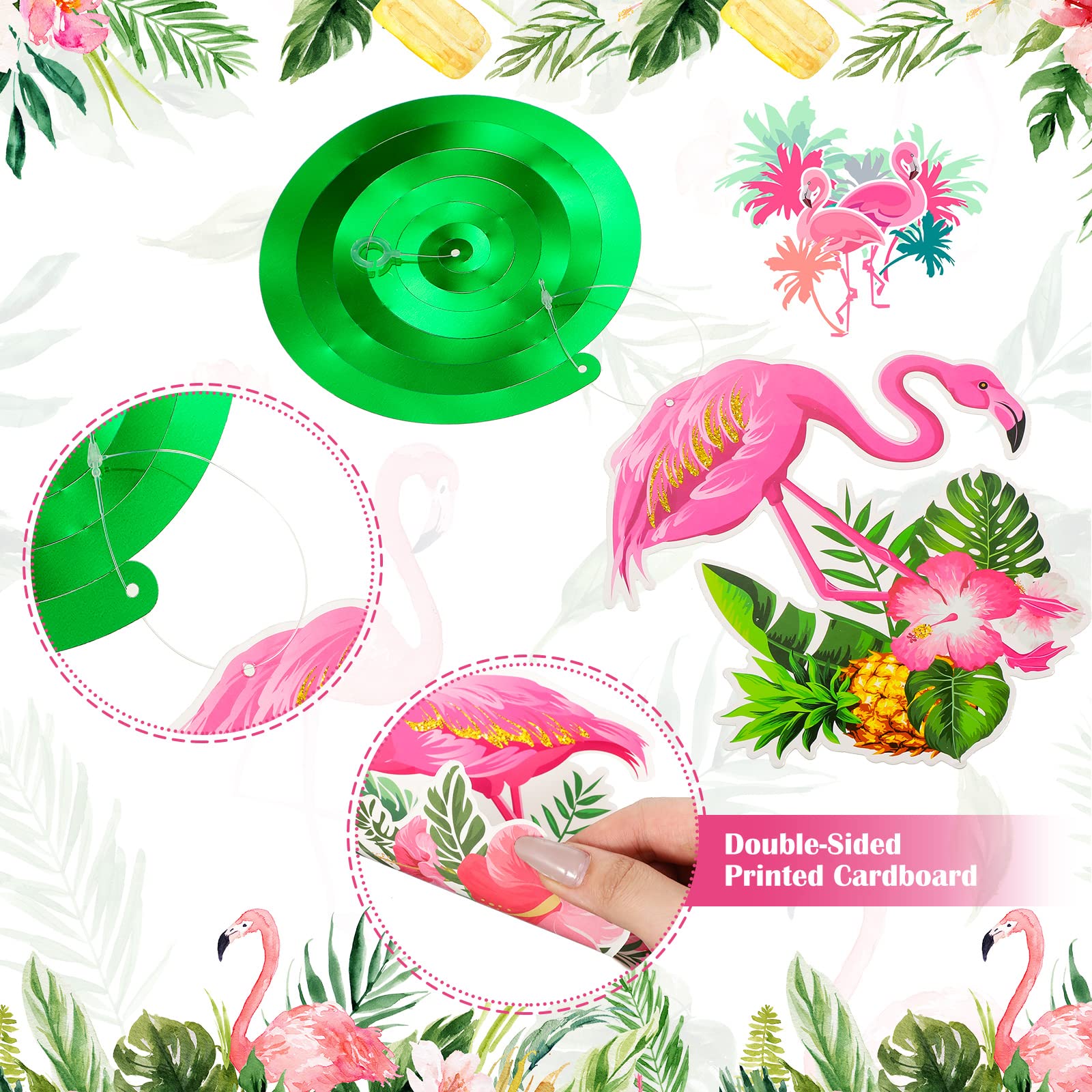 Fuutreo 54 Pcs Flamingo Party Hanging Swirl Decorations Tropical Flamingo Ceiling Hanging Swirls Hawaiian Party Ceiling Decor for Flamingo Summer Aloha Hawaiian Beach Luau Party Supplies Decor