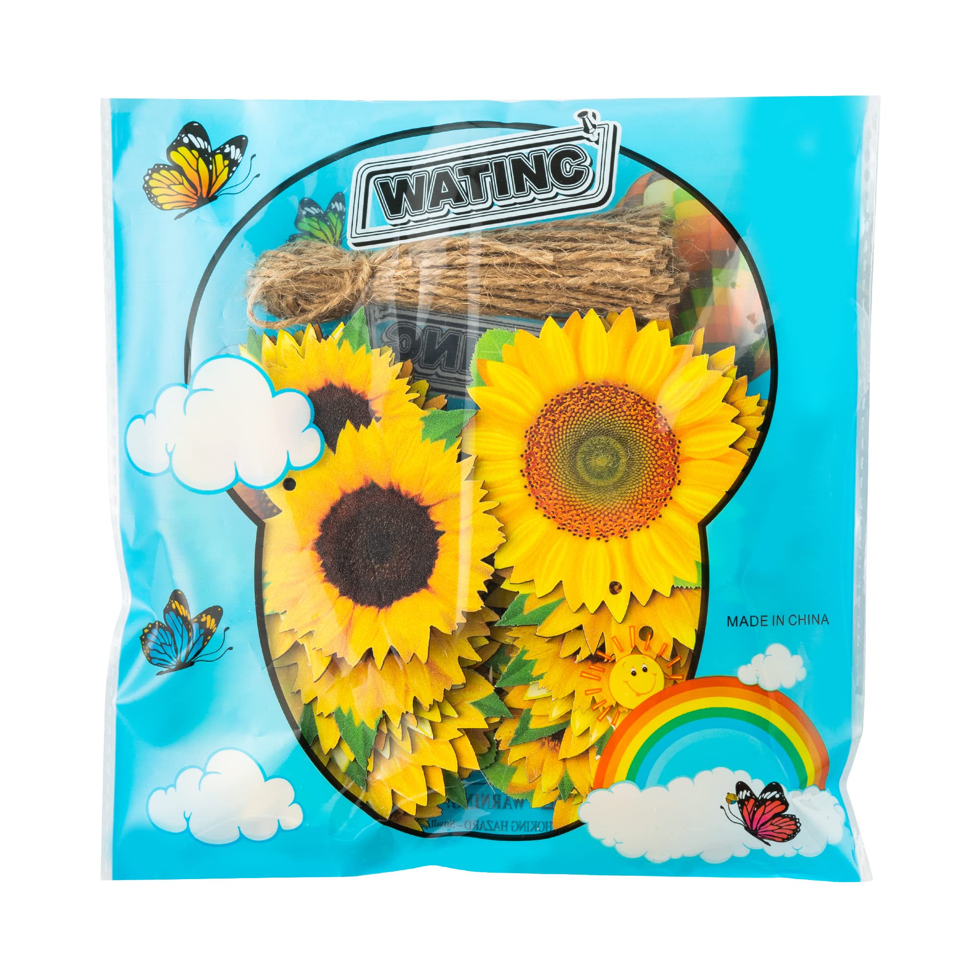 WATINC 31pcs Spring Summer Sunflower Wooden Hanging Ornament Set, Sunflowers Wood Hang Pendant Decoration, Rustic Flower Craft Gift Tag Decor with Rope for Home Garden Holiday Beach Party (10 Styles)