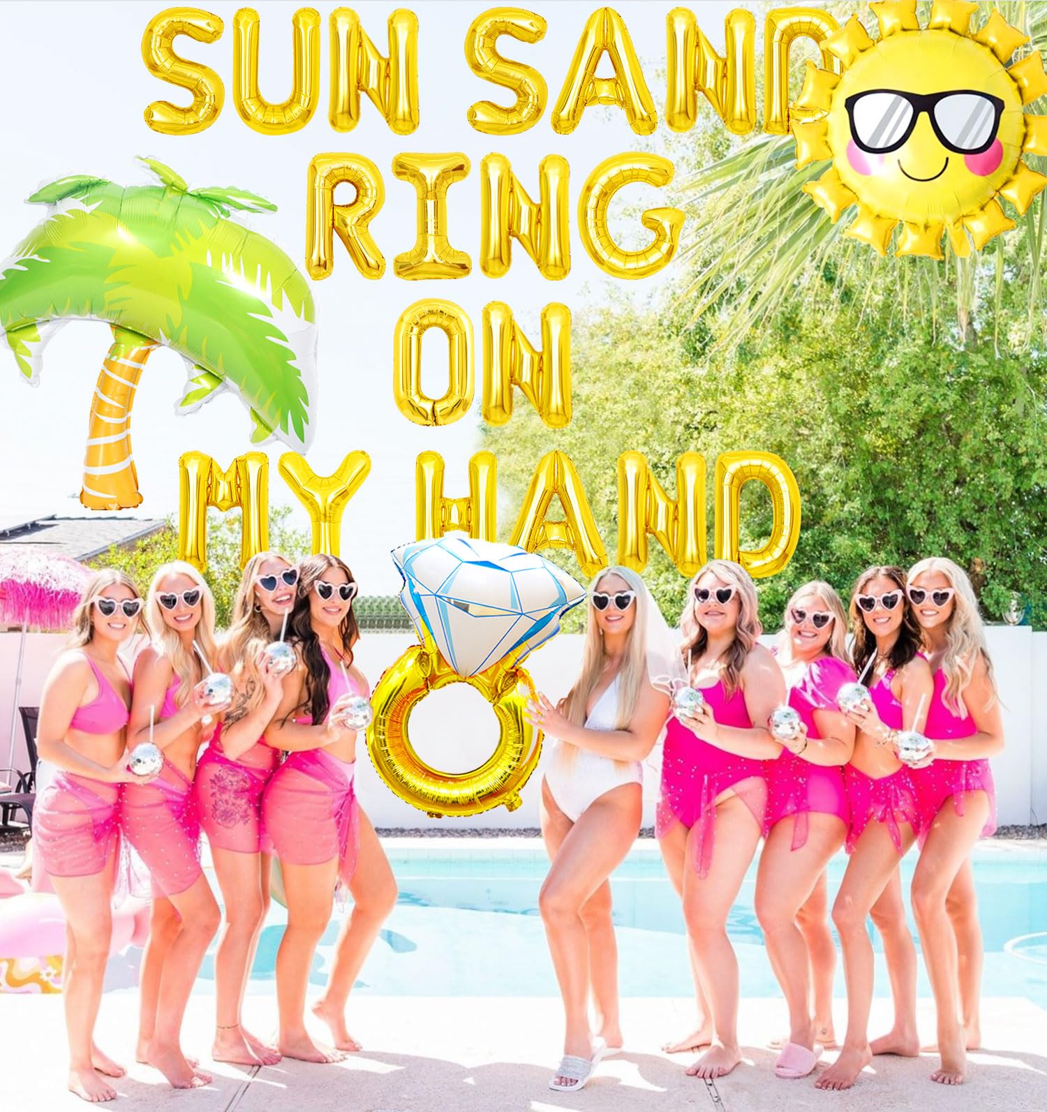 JeVenis Sun Sand Ring On My Hand Banner Balloons Beach Bridal Shower Decoration Hawaiian Luau Bachlorette Decoration