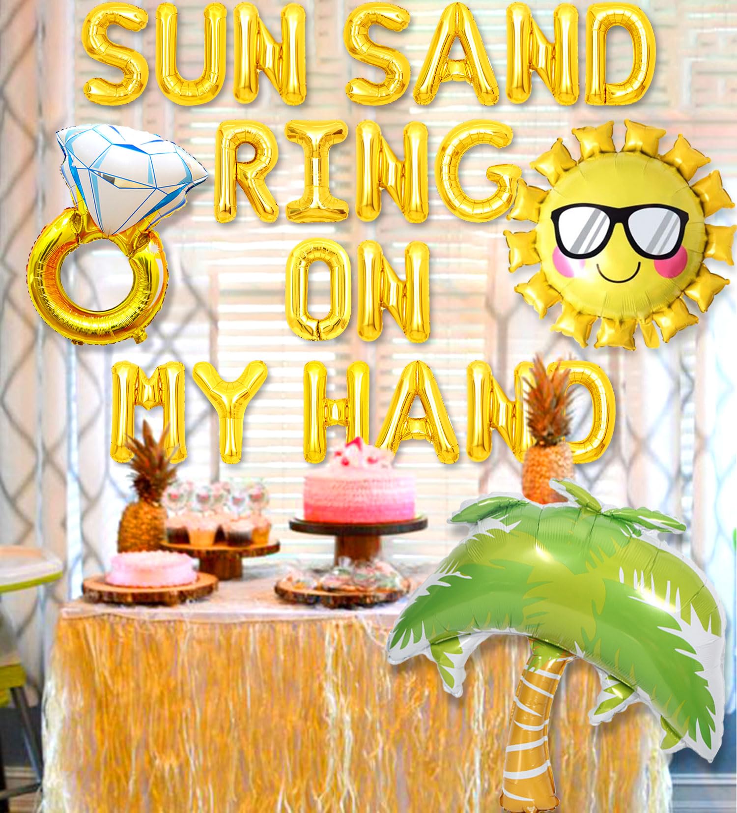 JeVenis Sun Sand Ring On My Hand Banner Balloons Beach Bridal Shower Decoration Hawaiian Luau Bachlorette Decoration