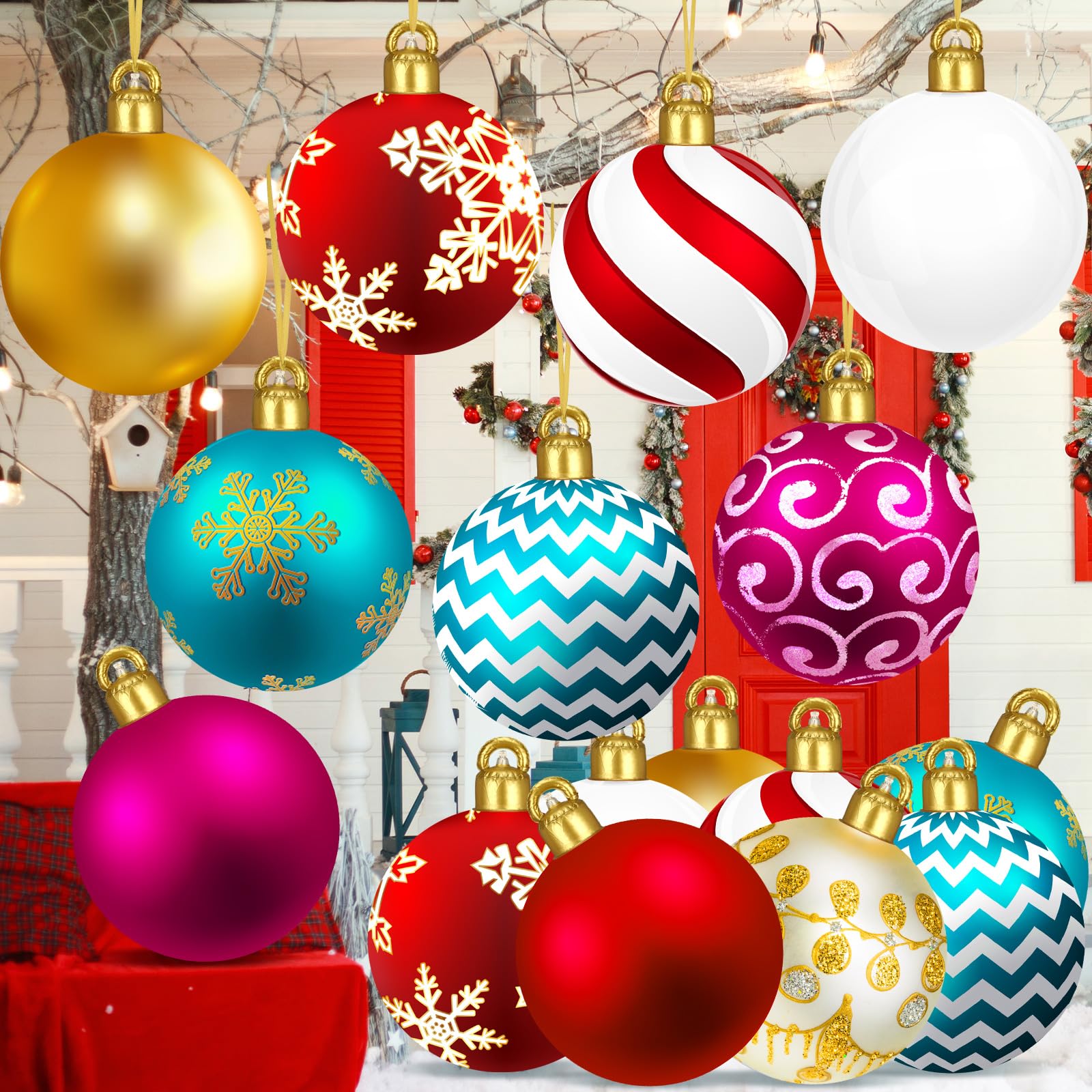 20 Packs Inflatable Ball Christmas Ornaments 9 Inch Giant Inflatable Christmas Ball Outdoor Christmas Decoration Xmas Blow Up Large PVC Ball for Christmas Tree Holiday Yard Lawn Porch Decor