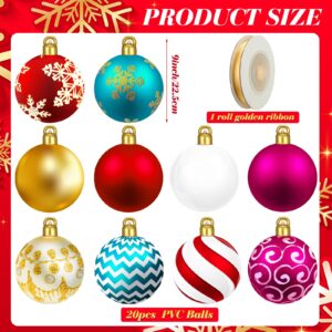 20 Packs Inflatable Ball Christmas Ornaments 9 Inch Giant Inflatable Christmas Ball Outdoor Christmas Decoration Xmas Blow Up Large PVC Ball for Christmas Tree Holiday Yard Lawn Porch Decor