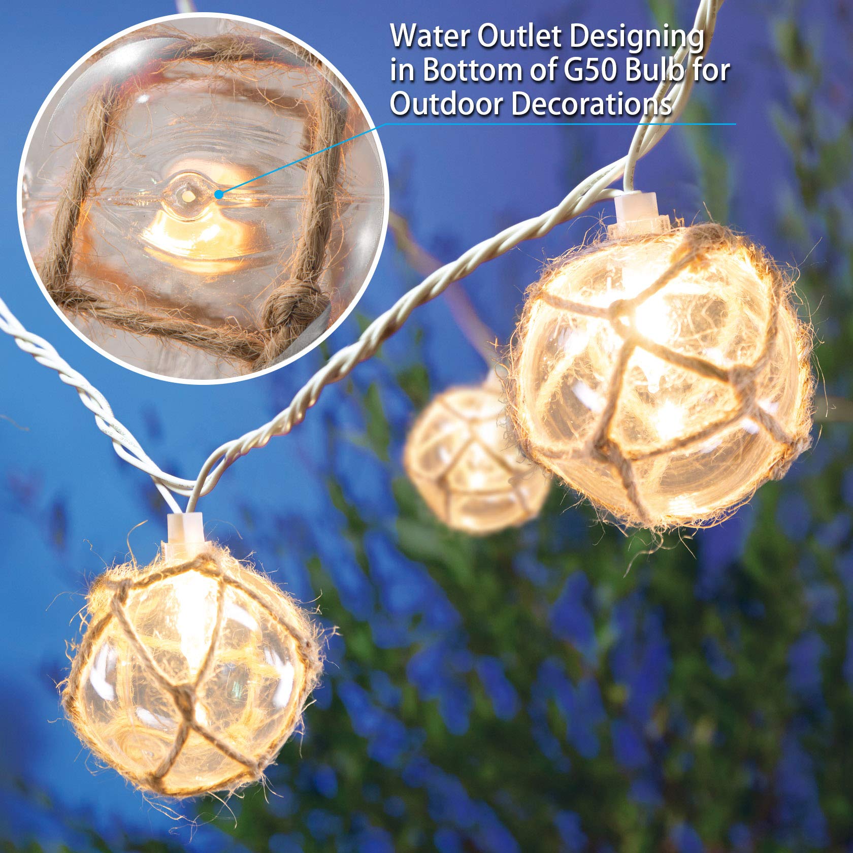 Nautical Fish Float String Lights Outdoor, Beach String Lights Set of 10 Clear G50 Ball Nautical Float Lights String for Room Wall Decor Outdoor Patio Decorations