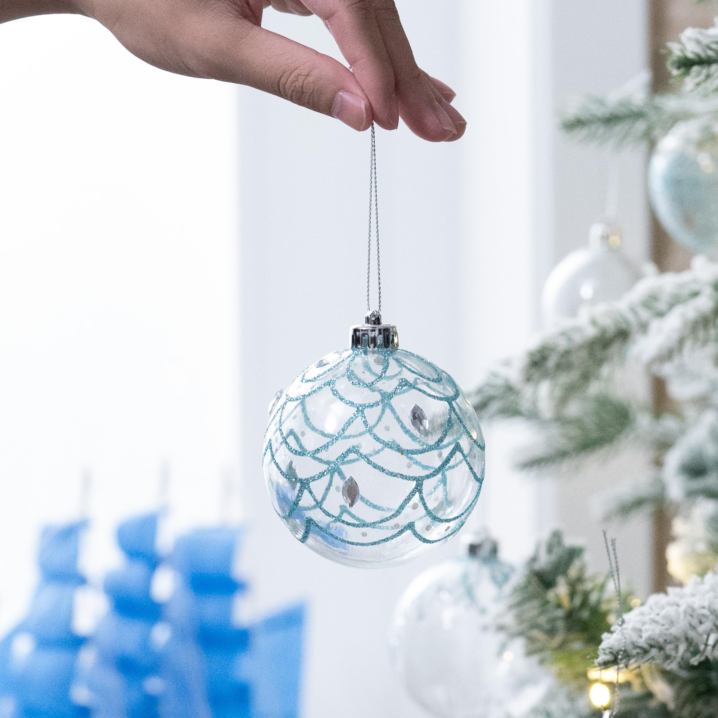 Valery Madelyn Christmas Ball Ornaments, 50ct Light Blue and Silver Shatterproof Christmas Tree Decorations Set, Coastal Ocean Hanging Ornaments for Xmas Trees Bulk Holiday Decor