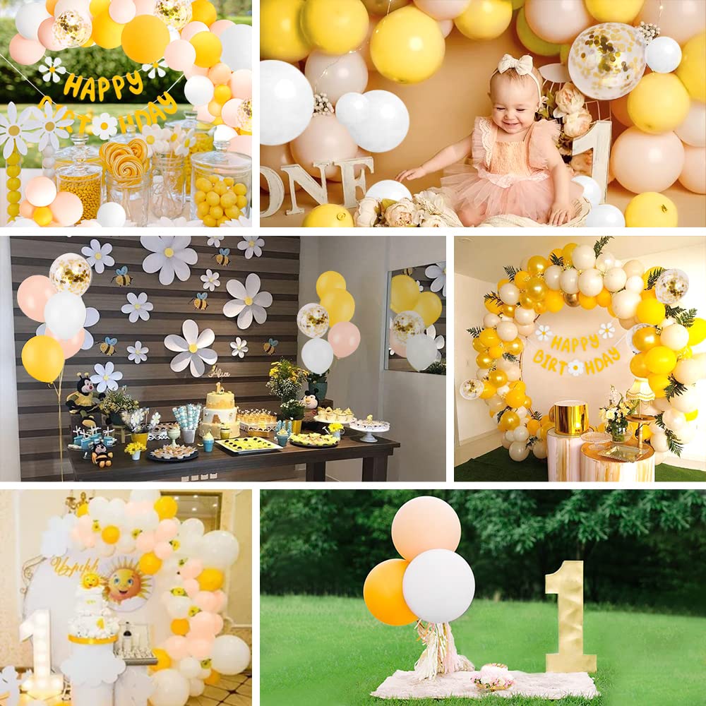 Daisy Party Decorations, Luau Party Supplies with Happy Birthday Flower Banner White and Yellow Daisy Balloons Garland Arch Kit for Girls Birthday Beach Theme Baby Shower Bridal Shower (Daisy)