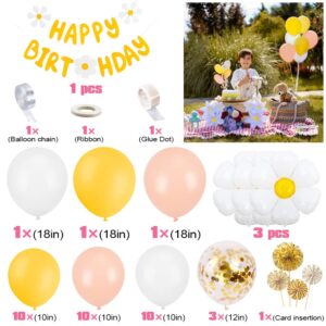 Daisy Party Decorations, Luau Party Supplies with Happy Birthday Flower Banner White and Yellow Daisy Balloons Garland Arch Kit for Girls Birthday Beach Theme Baby Shower Bridal Shower (Daisy)