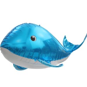 Cute 4D Whale Balloons Under The Sea Decorations Ocean Balloons, 4 Pack Gaint 37'' Whale Shape Mylar Foil Balloons Sea Animal Balloons Fish Balloons Beach Party Supplies, Blue