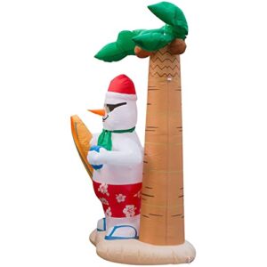 Holidayana 8 ft Christmas Inflatable Surfing Snowman Yard Decoration - 8 ft Tall Lawn Decoration, Bright Internal Lights, Built-in Fan, and Included Stakes and Ropes