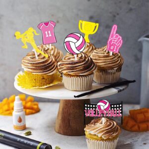 18pcs Pink Glitter Volleyball Dessert Cupcake Topper Beach Volleyball Player Sport Theme Decor Supplies Girls Happy Birthday Decorations