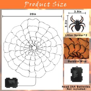 96 LED Halloween Spider Web Lights with Timer, 8 Modes Waterproof Light up Cobweb with Black Spider & DIY Cotton Net Battery Operated Halloween Decorations for Indoor Ourdoor Garden Yard Patio-Orange