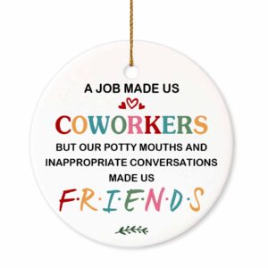 bsquiele gifts for coworkers on christmas, funny friendship gifts, christmas ornaments for men women, friend gifts for work bestie, friends colleague, christmas tree decorations, ceramic ornaments