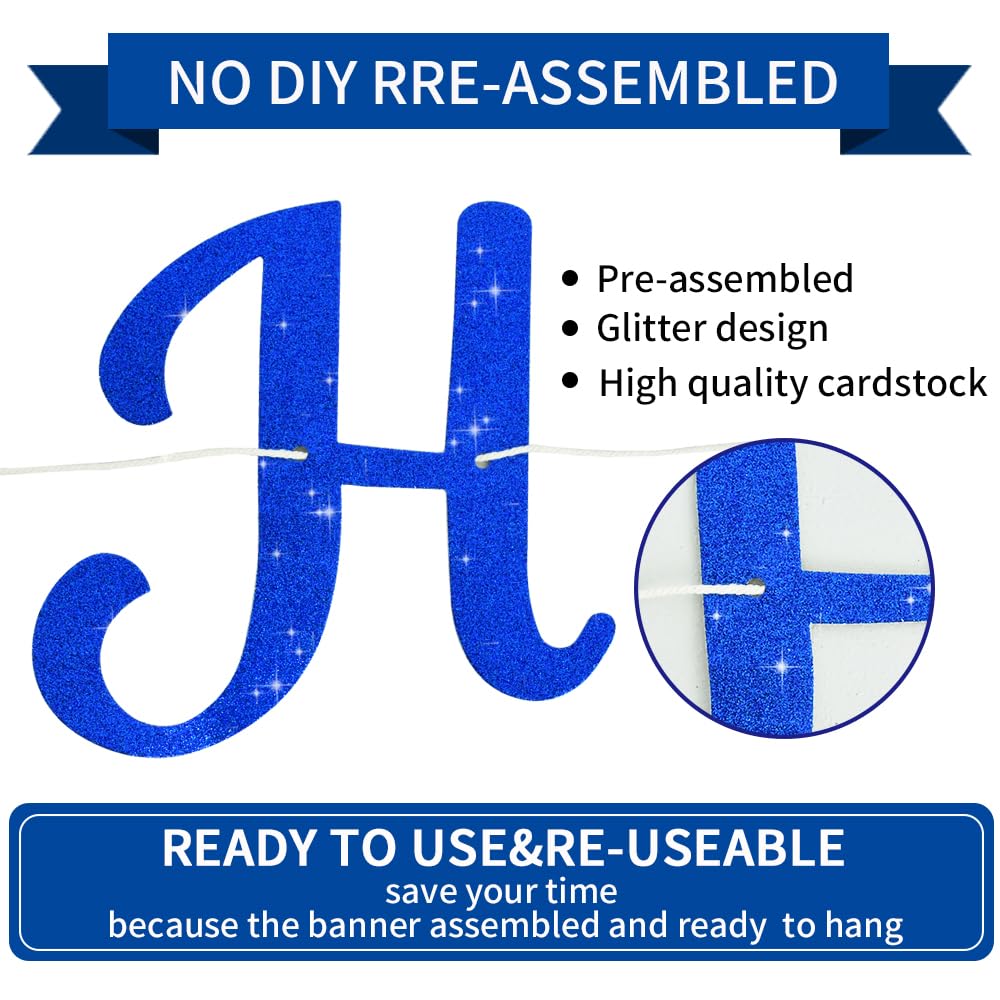 BEISHIDA Blue Happy Birthday Banner - NO DIY,10Feet,Pre-Strung-Glitter Happy Birthday Sign, Happy Birthday Garland,Happy Birthday Backdrop,Happy Birthday Decorations for Women