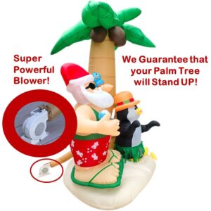 HappyThings! Christmas in July Inflatables Outdoor Decorations for The Yard Blow Up Santa on Vacation w/LED Lights and Blower for Christmas 7x7x4 ft