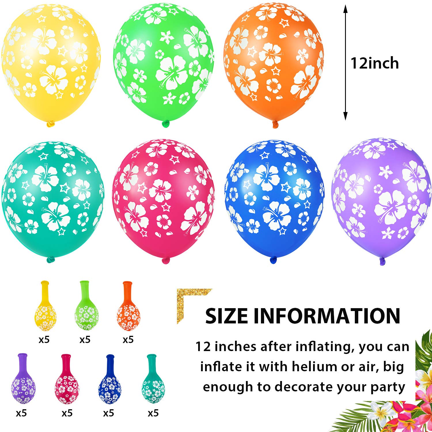 35 Pieces Hawaiian Party Balloon Decorations Multicolor Hibiscus Luau Balloons Aloha Tropical Flower Printed Latex Balloons for Summer Beach Birthday Wedding Baby Shower Bar Party Supplies 12 Inch