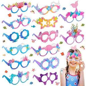 ospvcwk mermaid birthday party decorations - 34pcs mermaid paper glasses, 14 cute styles, summer beach under the sea photo booth props for kids adults party supplies