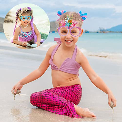 Ospvcwk Mermaid Birthday Party Decorations - 34Pcs Mermaid Paper Glasses, 14 Cute Styles, Summer Beach Under the Sea Photo Booth Props for Kids Adults Party Supplies