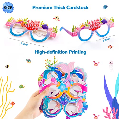 Ospvcwk Mermaid Birthday Party Decorations - 34Pcs Mermaid Paper Glasses, 14 Cute Styles, Summer Beach Under the Sea Photo Booth Props for Kids Adults Party Supplies