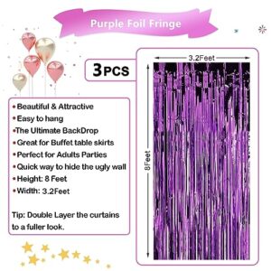 Mtkocpk Purple Party Decorations - 3-Pack of 8x3.2 Feet Purple Foil Fringe Streamers Curtains Perfect for Gender Reveals, Bachelor Parties, Mermaid, and Butterfly Themed Birthday Party Decor