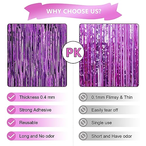 Mtkocpk Purple Party Decorations - 3-Pack of 8x3.2 Feet Purple Foil Fringe Streamers Curtains Perfect for Gender Reveals, Bachelor Parties, Mermaid, and Butterfly Themed Birthday Party Decor