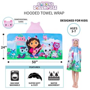 DreamWorks Gabby's Dollhouse Bath/Pool/Beach Soft Cotton Terry Hooded Towel Wrap, 24 in x 50 in, By Franco Kids