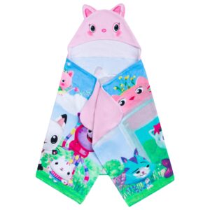 DreamWorks Gabby's Dollhouse Bath/Pool/Beach Soft Cotton Terry Hooded Towel Wrap, 24 in x 50 in, By Franco Kids