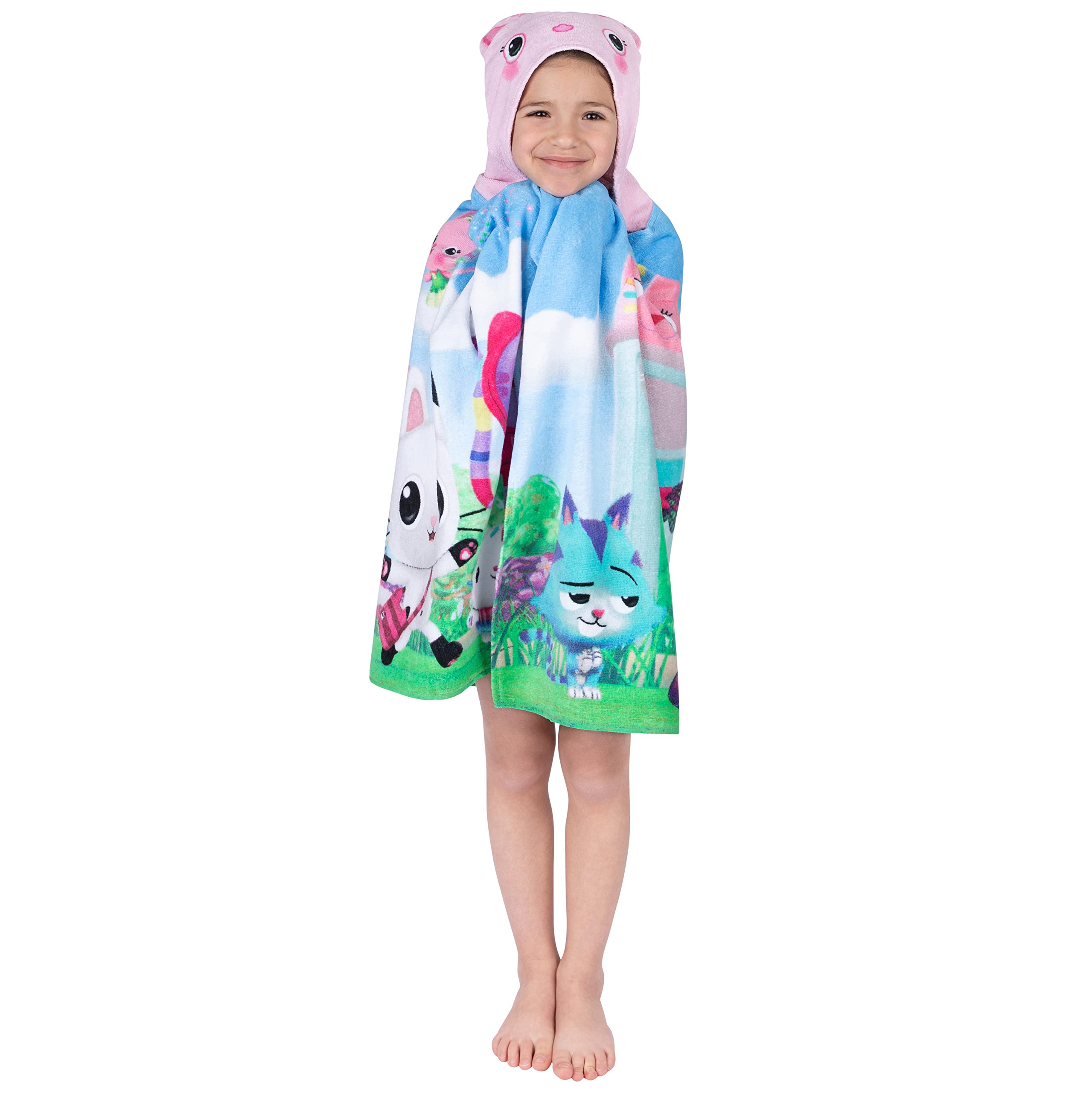 DreamWorks Gabby's Dollhouse Bath/Pool/Beach Soft Cotton Terry Hooded Towel Wrap, 24 in x 50 in, By Franco Kids