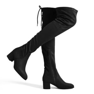 DREAM PAIRS Women's Laurence Over The Knee Thigh High Chunky Heel Boots Long Stretch Sexy Fall Suede Boots Size 9, Black