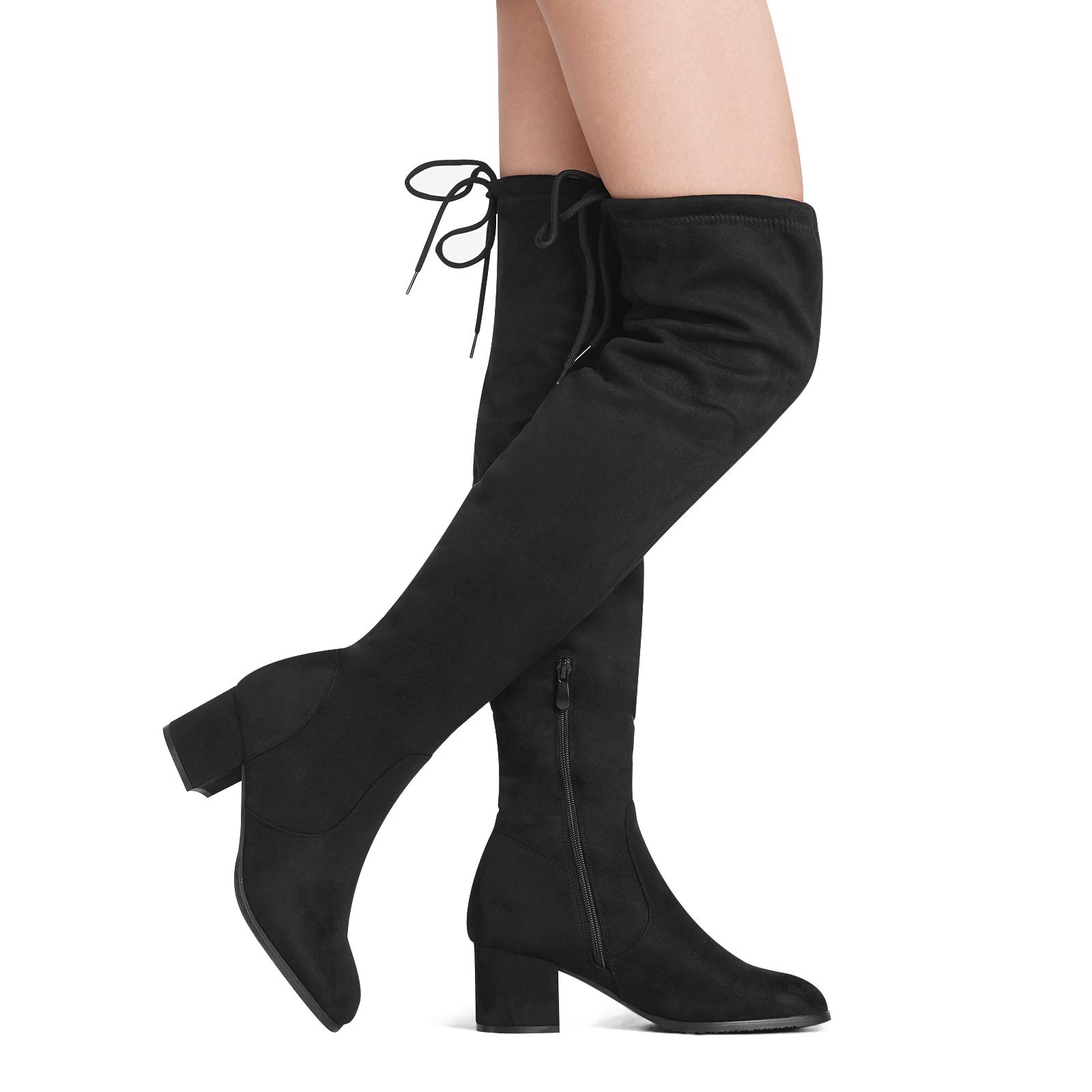 DREAM PAIRS Women's Laurence Over The Knee Thigh High Chunky Heel Boots Long Stretch Sexy Fall Suede Boots Size 9, Black