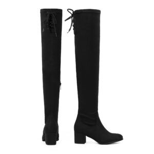 DREAM PAIRS Women's Laurence Over The Knee Thigh High Chunky Heel Boots Long Stretch Sexy Fall Suede Boots Size 9, Black