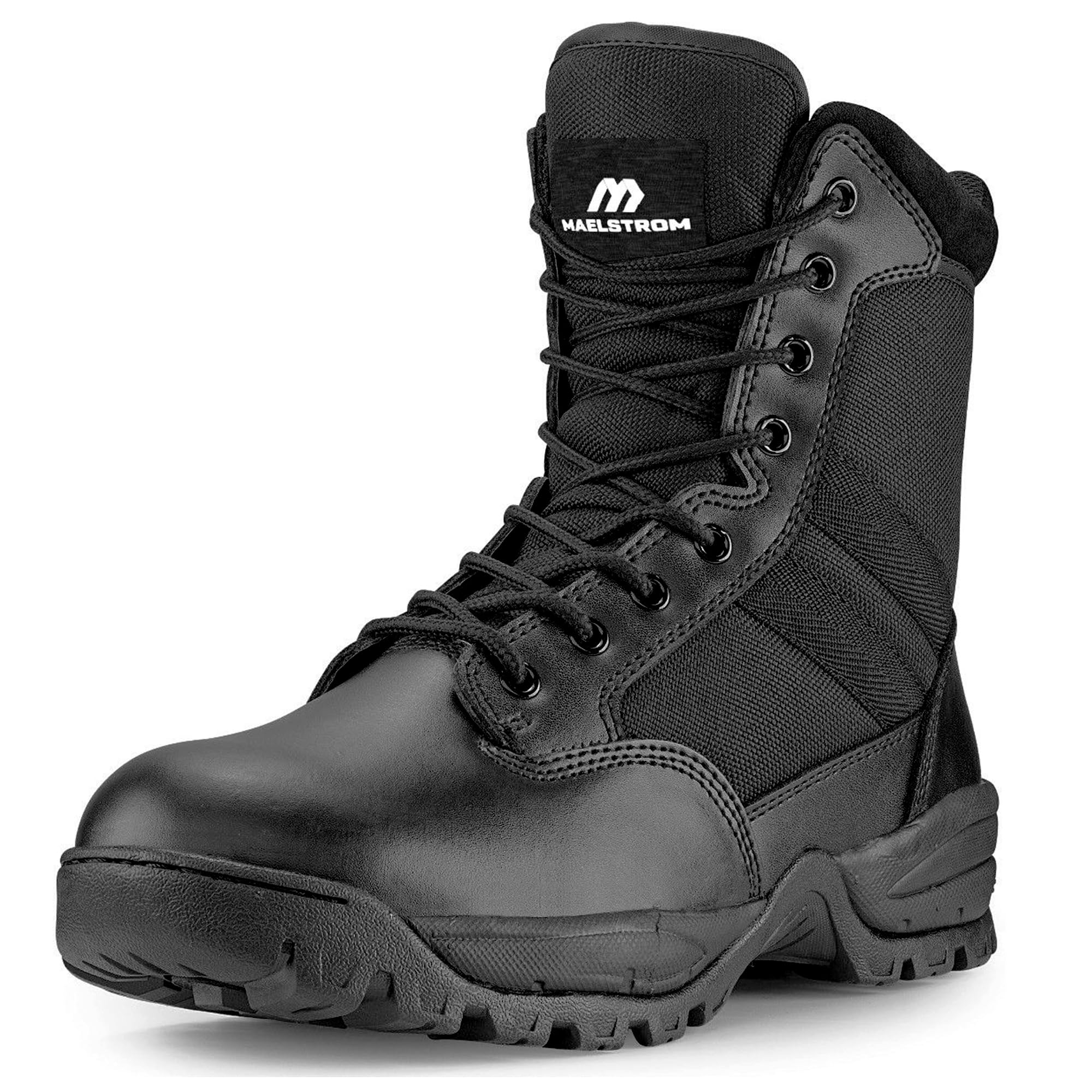 MAELSTROM Tactical Boots for Men with Zipper - Botas de Trabajo para Hombre - Heavy-Duty Leather Work Boots and Hiking Boots Men - Military & Combat Boot Tactical Gear for Men (11.5 Wide, Black)