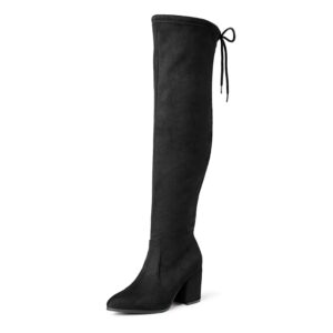 DREAM PAIRS Women's Black Thigh High Boots Over The Knee Stretch Suede Cute Block Heel Fashion Long Boots Size 8.5 M US Gracie-2