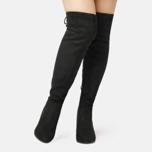 DREAM PAIRS Women's Black Thigh High Boots Over The Knee Stretch Suede Cute Block Heel Fashion Long Boots Size 8.5 M US Gracie-2