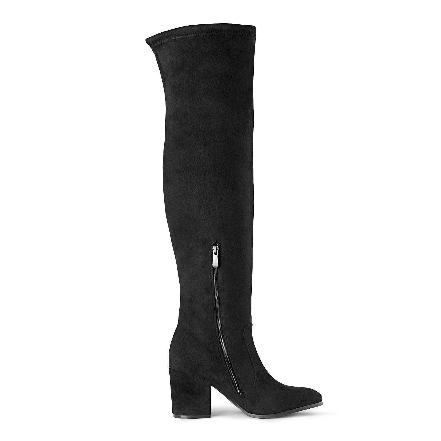 DREAM PAIRS Women's Black Thigh High Boots Over The Knee Stretch Suede Cute Block Heel Fashion Long Boots Size 8.5 M US Gracie-2