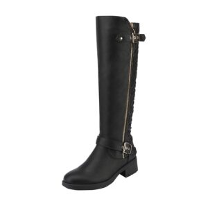 dream pairs women's wide calf knee high boots, low stacked heel riding boots, black-wide-u, size 9.5 utah-w