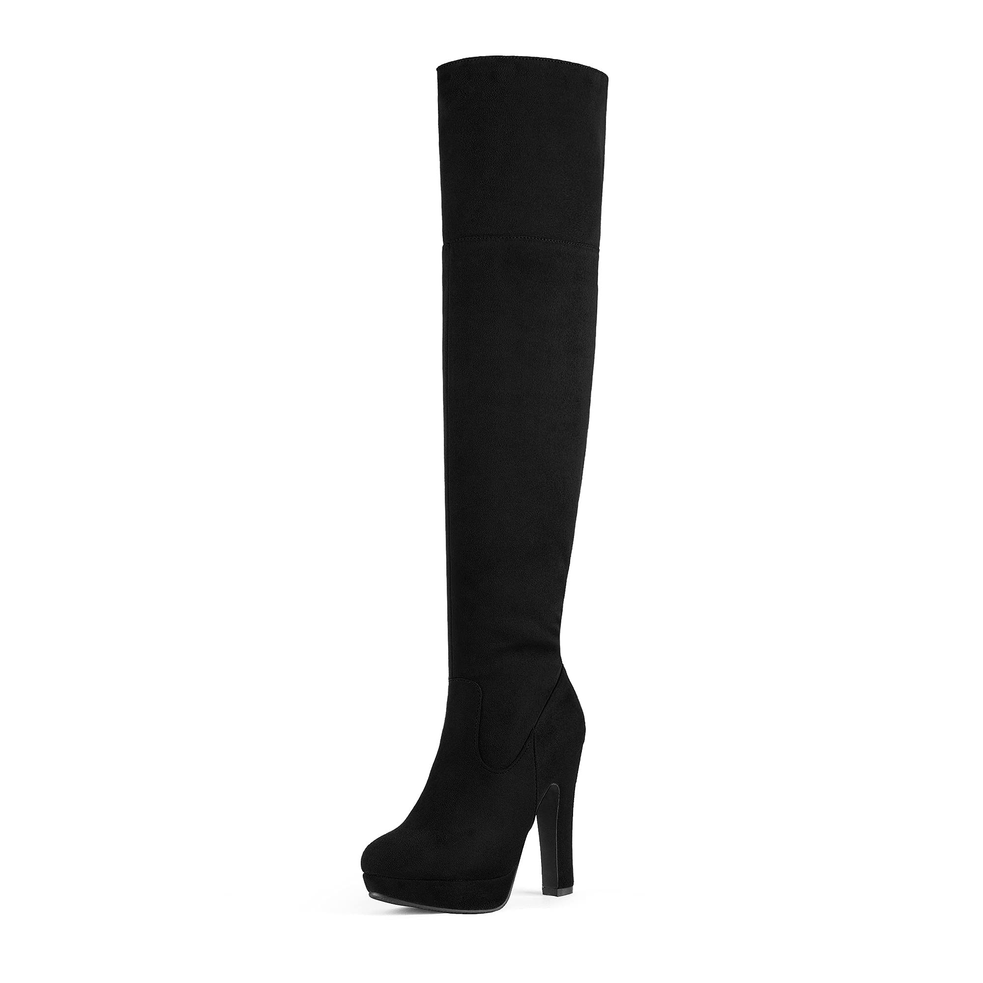 DREAM PAIRS Women's HIGHPLAT Black Chunky Thigh High Over The Knee High Heel Boots Size 7.5 B(M) US