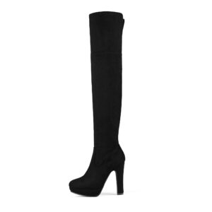 DREAM PAIRS Women's HIGHPLAT Black Chunky Thigh High Over The Knee High Heel Boots Size 7.5 B(M) US