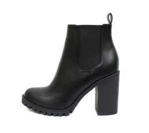 soda glove - ankle boot w/lug sole elastic gore and chunky heel (7.5, black (pu))