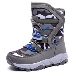 boys girls snow boots outdoor waterproof winter kids shoes big kid 6.5, grey