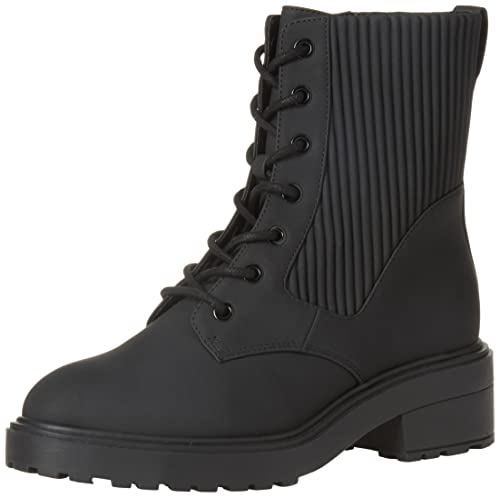 Amazon Essentials Women's Rubberized Combat Boot with Chunky Outsole, Black, 7