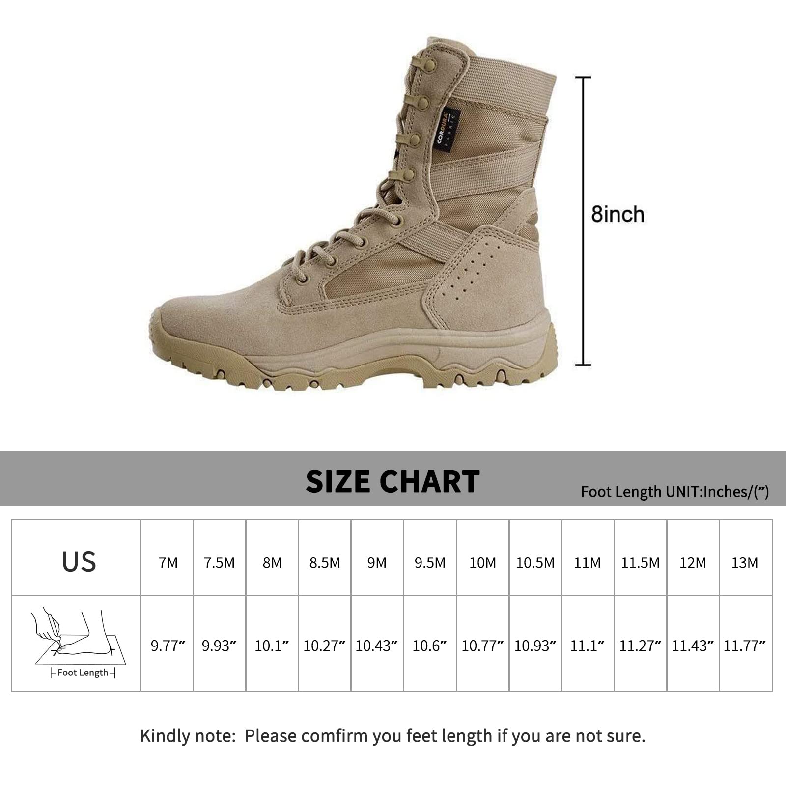 FREE SOLDIER Men's Tactical Boots 8 Inches Lightweight Combat Boots Durable Suede Leather Military Work Boots Desert Boots (Tan, 9.5)