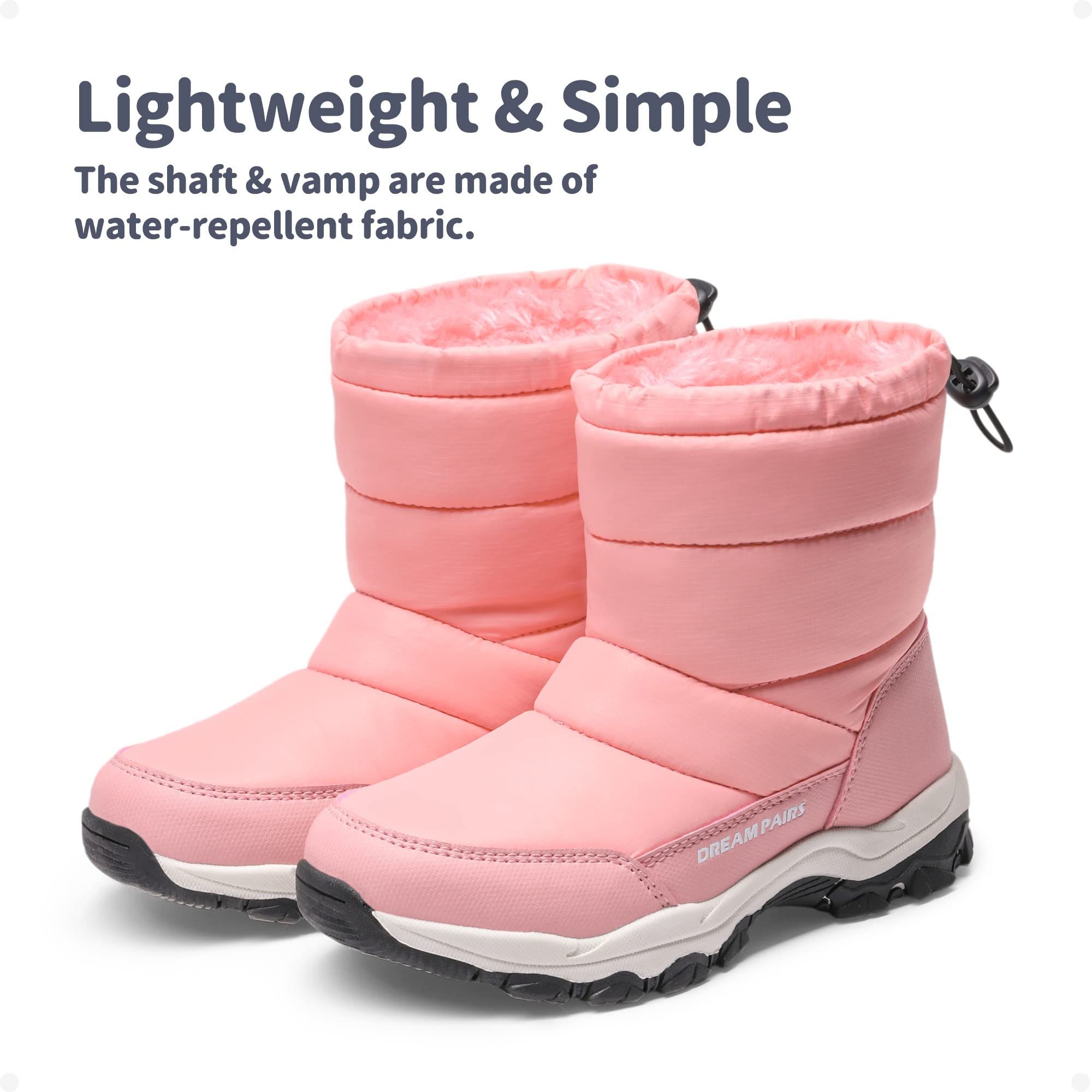 DREAM PAIRS Boys Girls Snow Boots Slip Resistant Lightweight Mid Calf Kids Winter Shoes SDSB2224K Size 4 Big Kid PINK