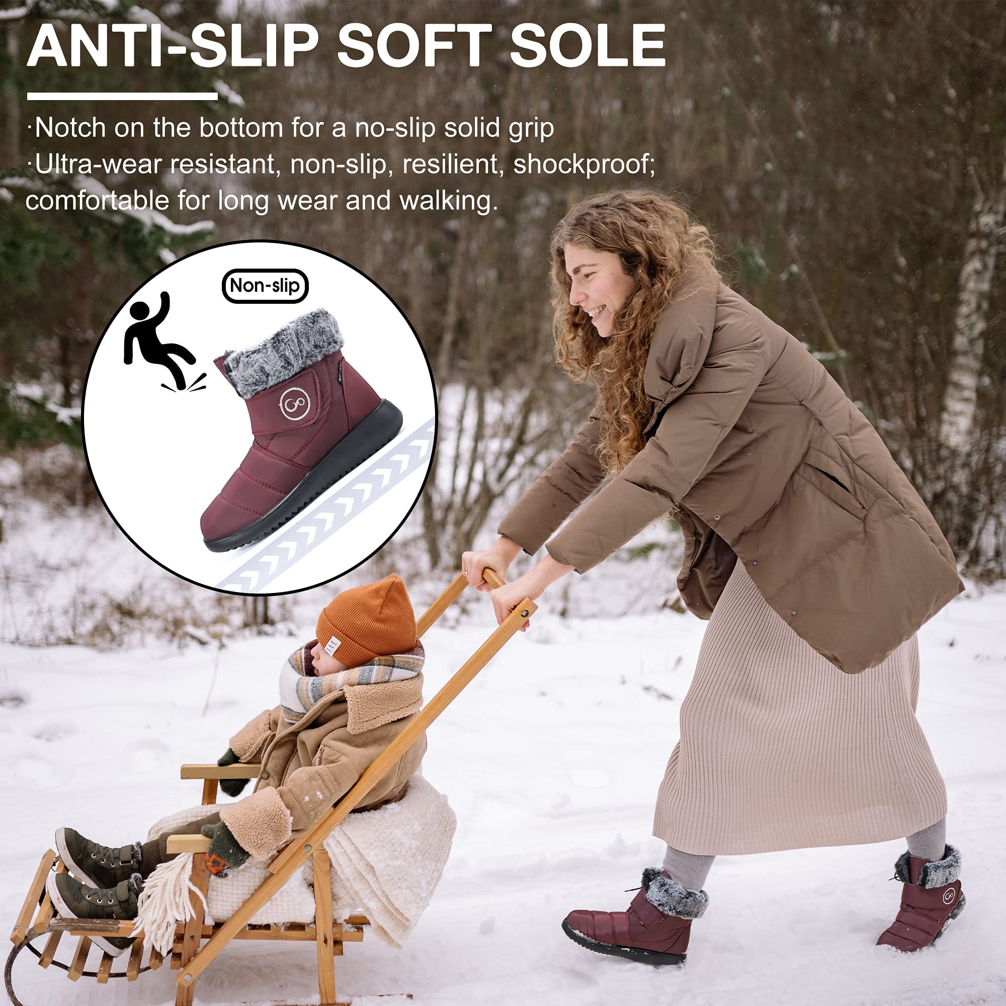 Women Snow Boots Winter Shoes with Fur Lined Warm Slip On Boots for Women Waterproof Booties Comfortable Outdoor Anti Slip Shoes