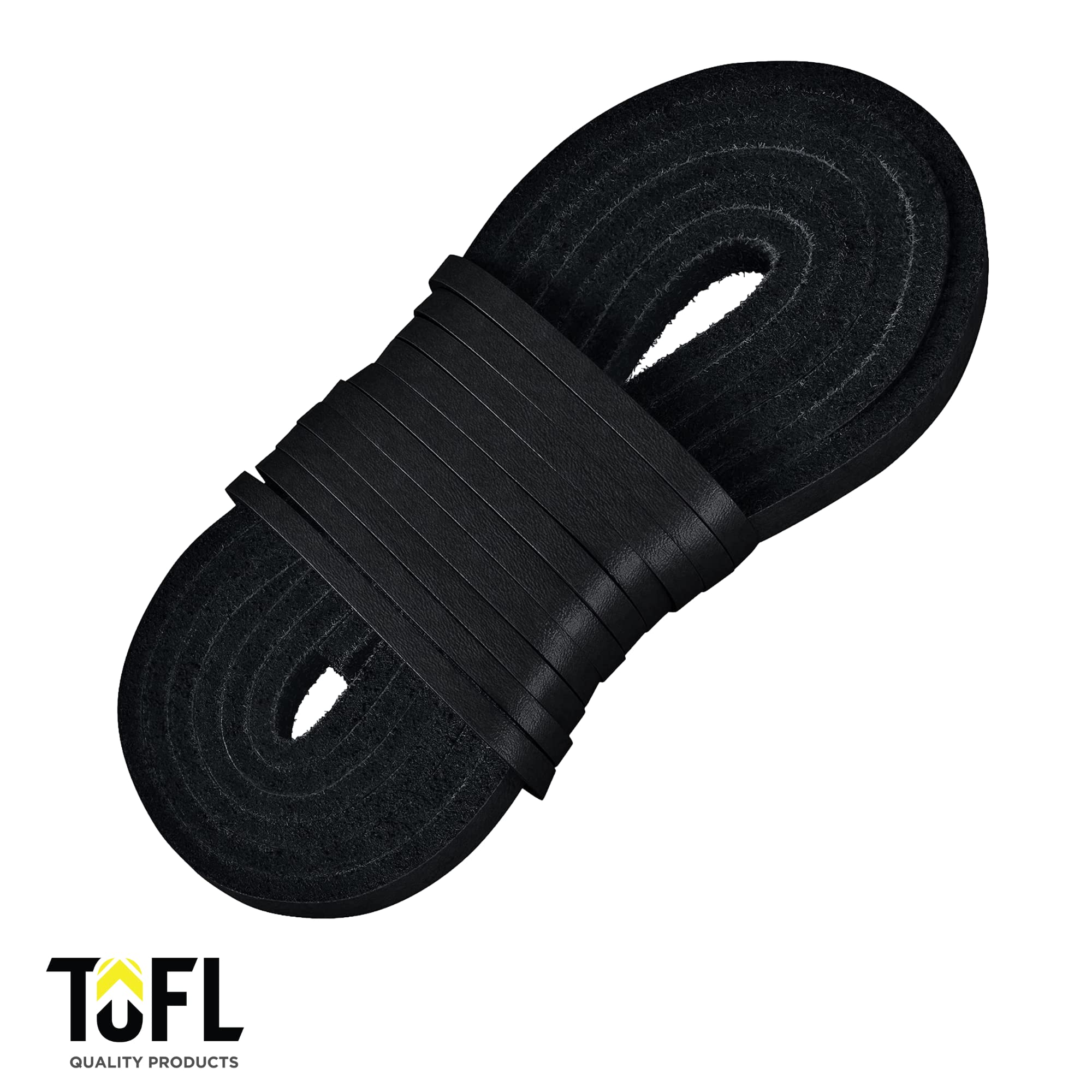 TOFL Leather Boot Laces|1/8 Inch Thick 72 Inches Long|2 Leather Strips [1 Pair]|Black cordones de botas de cuero