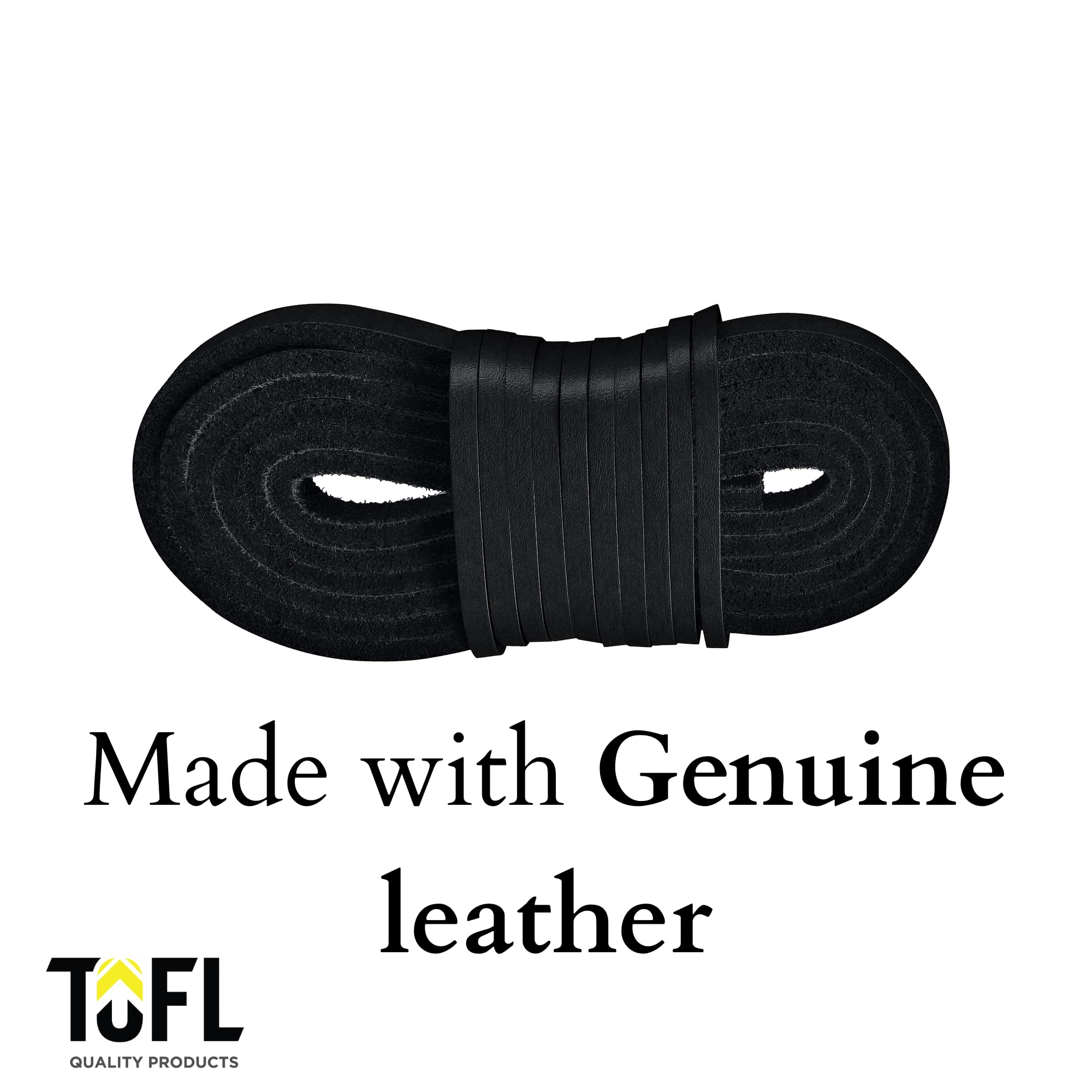 TOFL Leather Boot Laces|1/8 Inch Thick 72 Inches Long|2 Leather Strips [1 Pair]|Black cordones de botas de cuero