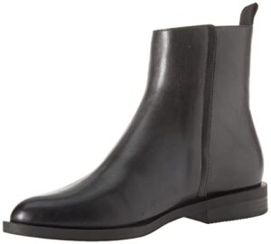 amazon essentials women's exterior zip flat ankle boot, black faux leather, 6.5