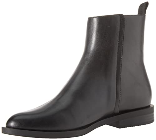 Amazon Essentials Women's Exterior Zip Flat Ankle Boot, Black Faux Leather, 6.5