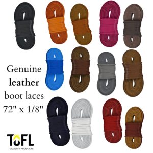 TOFL Leather Boot Laces|1/8 Inch Thick 72 Inches Long|2 Leather Strips [1 Pair]|Black cordones de botas de cuero