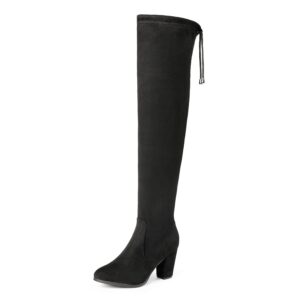 dream pairs women's highleg thigh high over the knee fashion boots block mid heel long sexy faux fur boots size 8, black