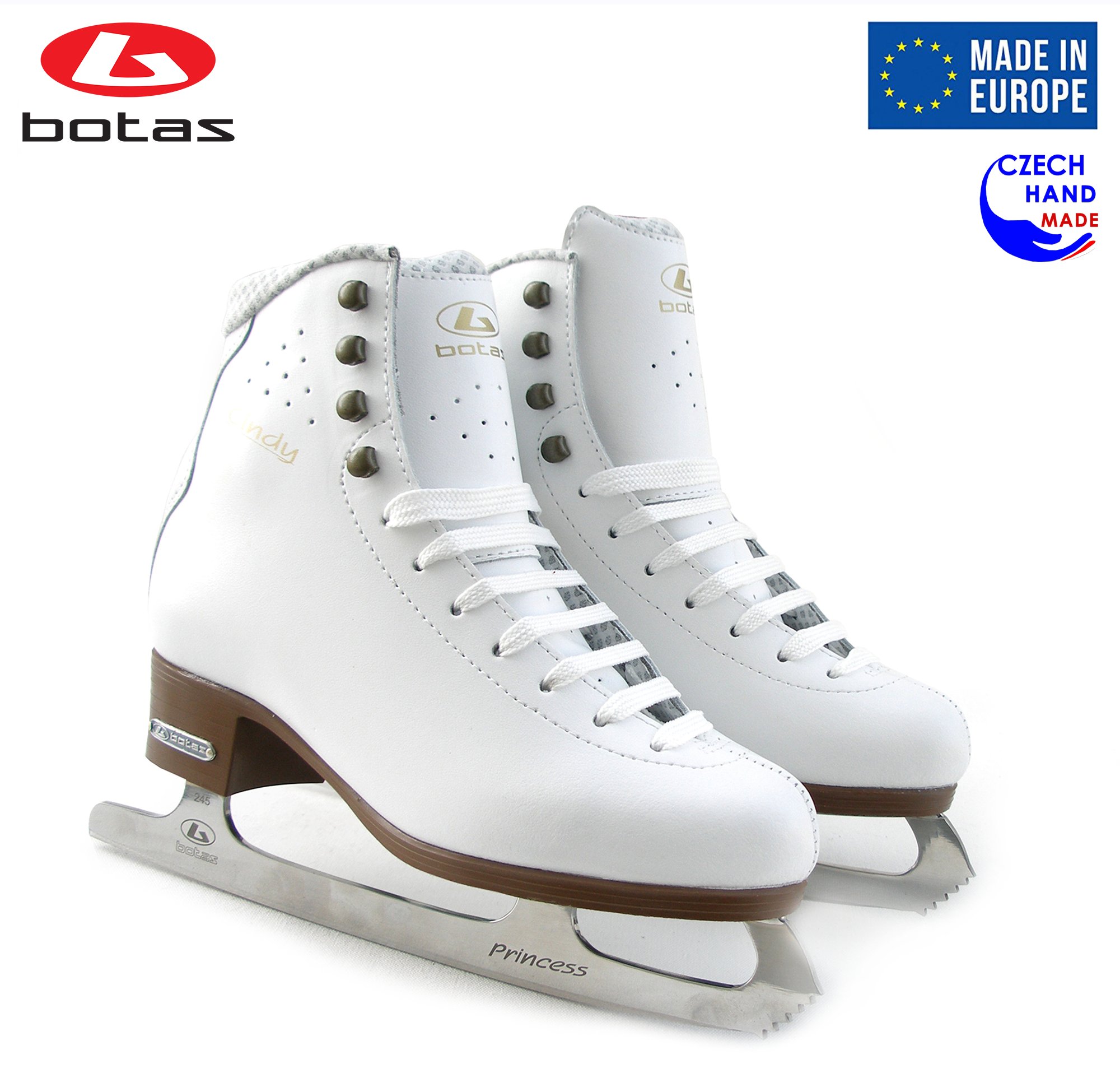 BOTAS - model: CINDY/Made in Europe (Czech Republic) / Figure Ice Skates for Women, Girls/Leather/Str. Cuff/White, Size: Adult 8